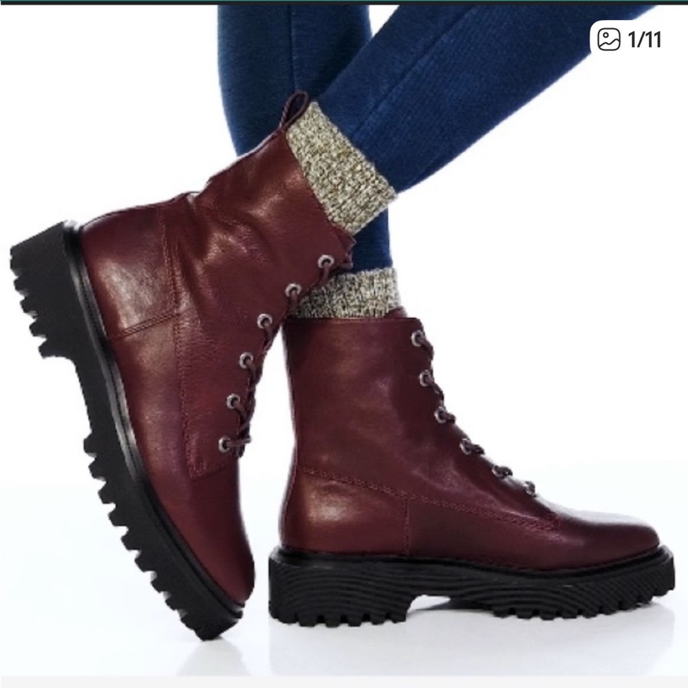 Madewell The Rayna Leather Lace Up Combat Boots Dark Cabernet Sz 9.5